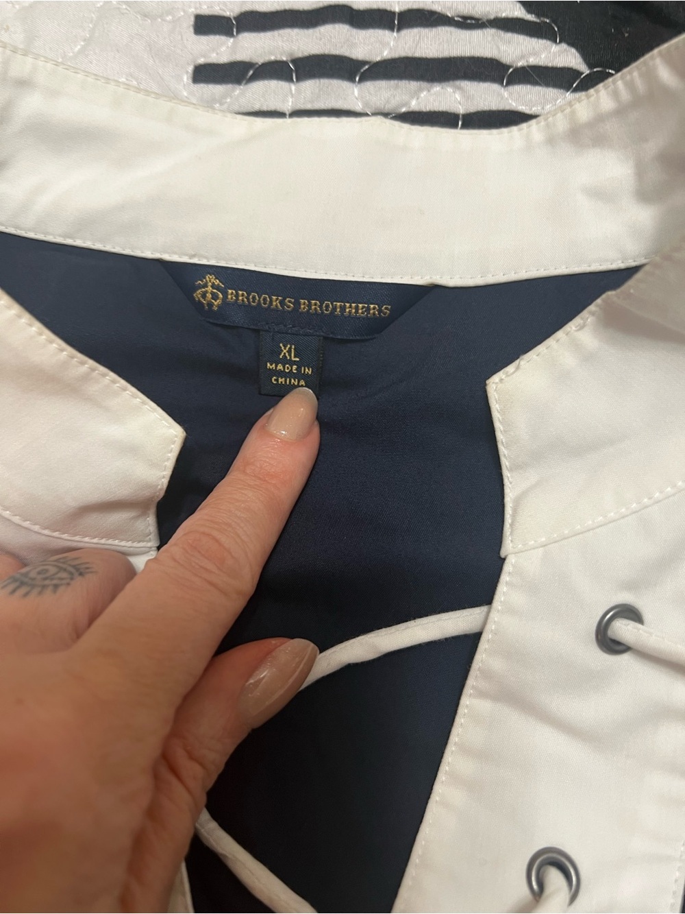 Brooks Brothers 3/4 Sleeve Tops Extra Large Tie Front Blue And White lace up - Picture 3 of 14